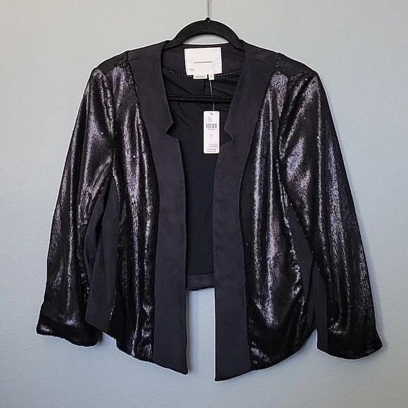 Anthropologie NWT Shonda black sequin cropped blazer jacket Large